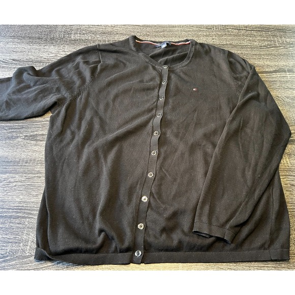 Tommy Hilfiger Women's Black Cardigan Sweater XXL Button Front Knit Classic Logo - Picture 1 of 3